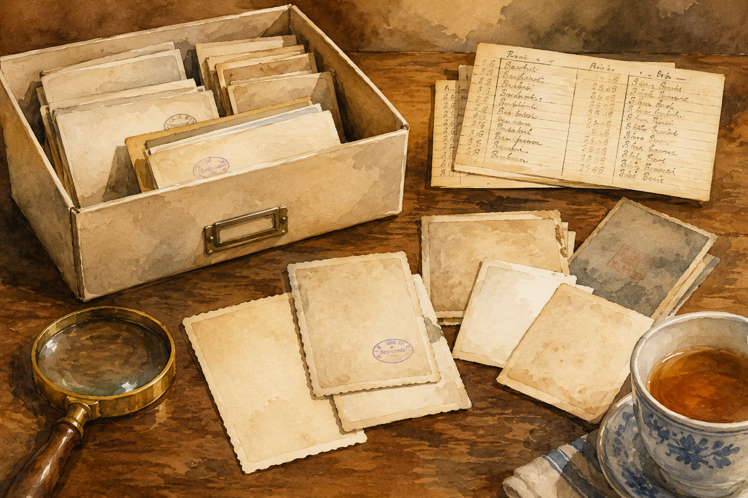 Sorting through old family photographs and records